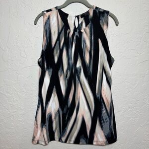 T Tahari Black and Pink Abstract Sleeveless Top Large